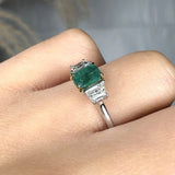 "Orlien" Green Emerald 0.65 Carat Emerald Cut Diamond Trilogy Engagement Ring HM2043 HEERA DIAMONDS