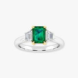 "Orlien" Green Emerald 0.65 Carat Emerald Cut Natural Diamond Trilogy Engagement Ring HM2043