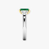 "Orlien" Green Emerald 0.65 Carat Emerald Cut Natural Diamond Trilogy Engagement Ring HM2043