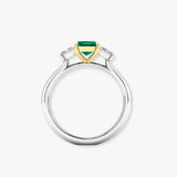 "Orlien" Green Emerald 0.65 Carat Emerald Cut Natural Diamond Trilogy Engagement Ring HM2043