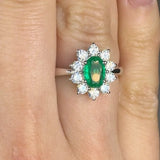 "Orvane" Emerald Green 0.8 Carat Oval Cut Natural Diamond Engagement Ring HR627