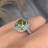 "Orvanyx" Green 2.01 Carat Cushion Cut Lab Grown Diamond Shoulder Engagement Ring HR1397 HEERA DIAMONDS
