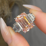 "Orvexia" Pink 5.08 Carat Emerald Cut Trilogy Diamond Engagement Ring HLR446 HEERA DIAMONDS