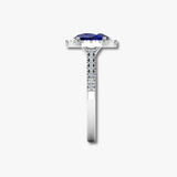 "Orza" Blue Sapphire 0.59 Carat Oval Cut Natural Diamond Shoulder Engagement Ring HR1334
