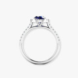 "Orza" Blue Sapphire 0.59 Carat Oval Cut Natural Diamond Shoulder Engagement Ring HR1334