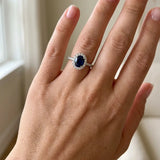 "Orza" Blue Sapphire 0.59 Carat Oval Cut Natural Diamond Shoulder Engagement Ring HR1334