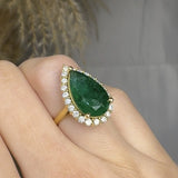 "Orzen" Emerald Green 5.81 Carat Pear Cut Halo Natural Diamond Engagement Ring HR843 HEERA DIAMONDS
