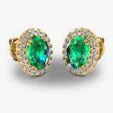 Oval Emerald and Diamond Halo Stud Earrings - EHAOE HEERA GOLD