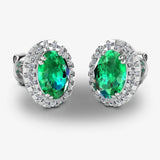 Oval Emerald and Diamond Halo Stud Earrings - EHAOE HEERA GOLD