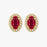 Oval Ruby and Diamond Halo Stud Earrings - EHAOR