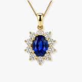 Oval Sapphire with Diamond Halo Pendant