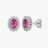 PINK SAPPHIRE HALO STUD EARRINGS IN 9K WHITE GOLD