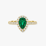 Pear Cut Emerald with Diamond Halo Ring