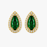 Pear Shape Emerald and Diamond Halo Stud Earrings - EHAPE