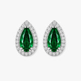 Pear Shape Emerald and Diamond Halo Stud Earrings - EHAPE