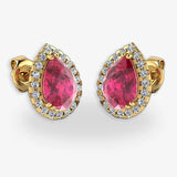 Pear Shape Ruby and Diamond Halo Stud Earrings - EHAPR HEERA GOLD