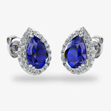 Pear Shape Sapphire and Diamond Halo Stud Earrings - EHAPS HEERA GOLD
