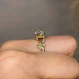 "Penelope" Floral Leaf Foliage Round Brilliant Cut Diamond Engagement Ring Life Style- Side View
