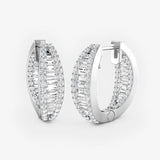 ROUND AND BAGUETTE CUT DIAMOND HOOP EARRINGS