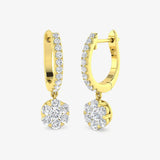 ROUND CUT 0.9 CARAT DIAMOND CLUSTER HOOP DROP & TRILOGY EARRINGS