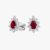 RUBY AND DIAMOND CLUSTER STUD EARRINGS