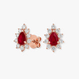 RUBY AND DIAMOND CLUSTER STUD EARRINGS