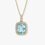 Radiant Cut Aquamarine Diamond Halo Pendant