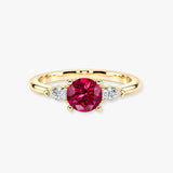 "Reta" 3 Carat Three Stone Round Cut Ruby Lab Grown Trilogy Engagement Ring 3SRB01