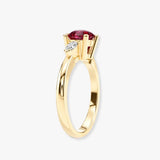 "Reta" 3 Carat Three Stone Round Cut Ruby Lab Grown Trilogy Engagement Ring 3SRB01