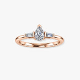 "Rosalie" 1 Carat Three Stone Pear Cut Center with Tapered Side Diamond Trilogy Engagement Ring 3SPS03