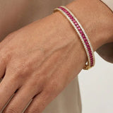 Round Brilliant 4 Carat Ruby and Diamond 3 Rows Bangle BAN1R