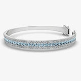 Round Brilliant 4.05 Carat Aquamarine and Diamond 3 Rows Bangle BAN1A HEERA DIAMONDS
