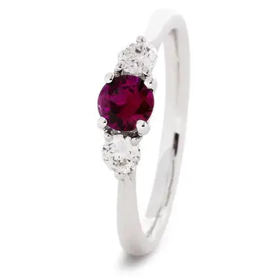 Round Brilliant Ruby Three Stone Ring HEERA DIAMONDS