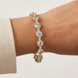 Round Brilliant Shape 12 Carat Aquamarine Featuring Diamond Halo Bracelet BRHARBA