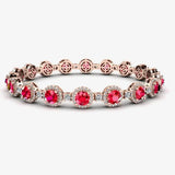 Round Brilliant Shape 8.5 Carat Ruby Center Featuring Diamond Halo Bracelet BRHARBR HEERA DIAMONDS