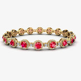 Round Brilliant Shape 8.5 Carat Ruby Center Featuring Diamond Halo Bracelet BRHARBR HEERA DIAMONDS