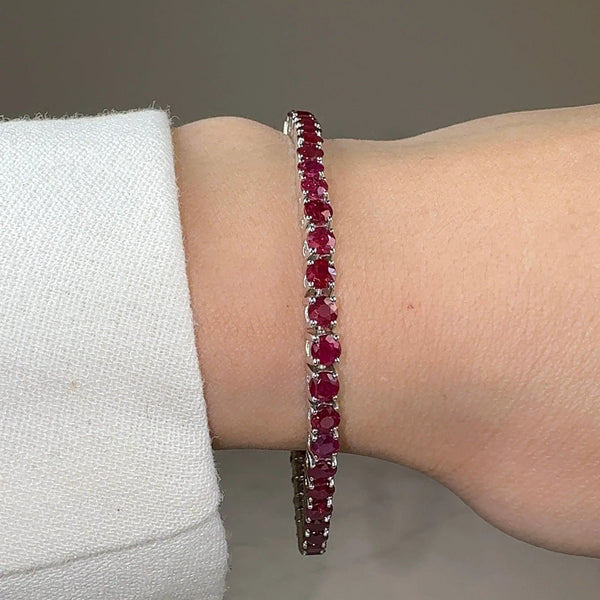 Round Cut Red Ruby Stone 4 Claw 18K White Gold Tennis Bracelet HB178 - HEERA DIAMONDS