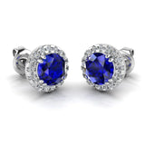 Round Sapphire and Diamond Halo Stud Earrings - EHARS - HEERA DIAMONDS
