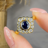 "Zorevina" 0.78 Carat  Round Cut Blue Sapphire Natural Diamond Halo Engagement Ring MDR113