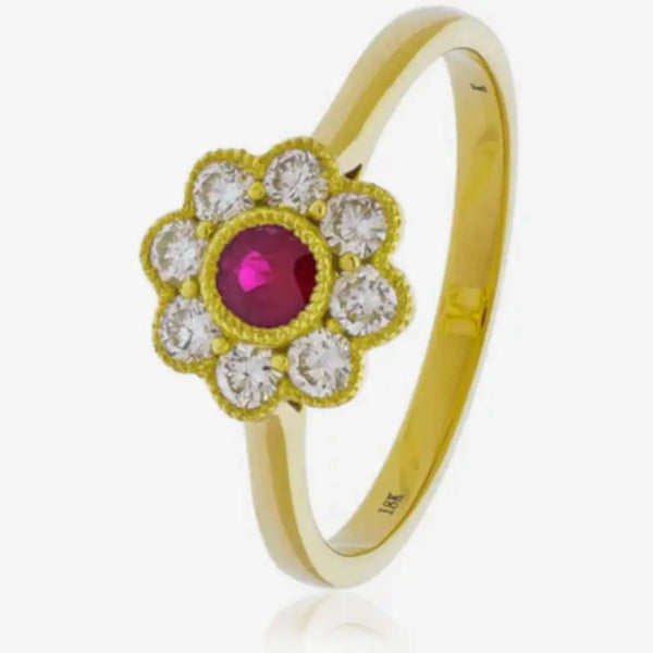 Ruby and Diamond Deco Cluster Ring HEERA DIAMONDS