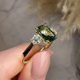 "Sage" 1.650ct Emerald Cut Green Sapphire with Round Cut Diamond Engagement Ring - HEERA DIAMONDS