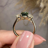 "Sage" 1.650ct Emerald Cut Green Sapphire with Round Cut Diamond Engagement Ring - HEERA DIAMONDS