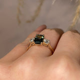 "Sage" 1.650ct Emerald Cut Green Sapphire with Round Cut Diamond Engagement Ring - HEERA DIAMONDS