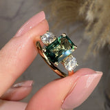 "Sage" 1.650ct Emerald Cut Green Sapphire with Round Cut Diamond Engagement Ring - HEERA DIAMONDS