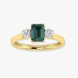 "Sage" 1.65ct Emerald Cut Green Sapphire with Round Cut Diamond Engagement Ring
