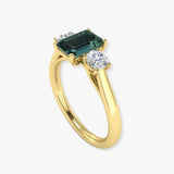 "Sage" 1.65ct Emerald Cut Green Sapphire with Round Cut Diamond Engagement Ring