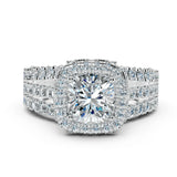 "Samara" Halo 1.25 Carat Cushion Cut Three Row Diamond Shoulder Platinum Engagement Ring HEERA DIAMONDS