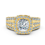 "Samara" Halo 1.25 Carat Cushion Cut Three Row Diamond Shoulder Platinum Engagement Ring HEERA DIAMONDS