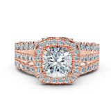 "Samara" Halo 1.25 Carat Cushion Cut Three Row Diamond Shoulder Platinum Engagement Ring HEERA DIAMONDS