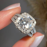 "Samara" Halo 1.25 Carat Cushion Cut Three Row Diamond Shoulder Platinum Engagement Ring - HEERA DIAMONDS